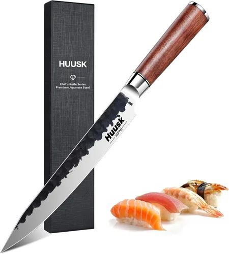 Vista 8 de Huusk - Juego de 3 cuchillos japoneses para cortar carne, juegos de cuchillos vikingos forjados a mano con cuchillo de carne, juegos de cuchillos