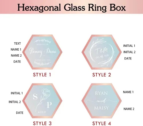 Vista 7 de Getname Necklace Caja de anillo de vidrio hexagonal personalizada con musgo para ceremonia de boda, caja de anillo de compromiso de cumpleaños