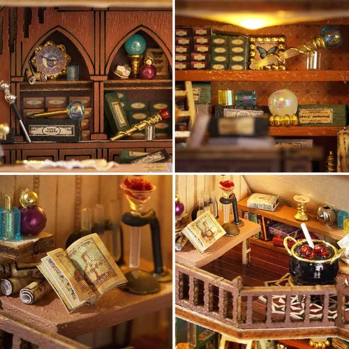 Vista 5 de Spilay Kit de muebles de madera en miniatura para casa de muñecas, mini casa de muñecas hecha a mano con LED, escala 1:24, juguetes creativos
