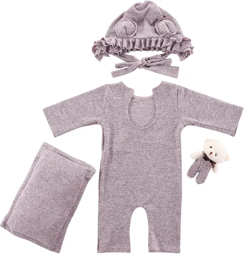 Vista 6 de Holibeat Accesorios de fotografía morados para bebé niña súper suaves recién nacida trajes de sesión de fotos disfraces (morado)