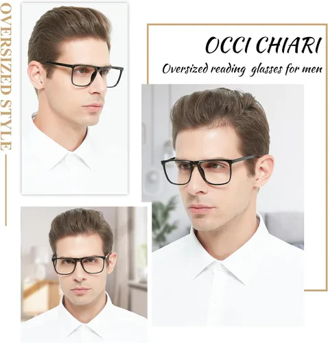 Vista 2 de OCCI CHIARI Anteojos de lectura grandes para hombres con bisagra de resorte para lectores cuadrados de gran tamaño, 1.0, 1.25, 1.5, 1.75, 2.0, 2.5