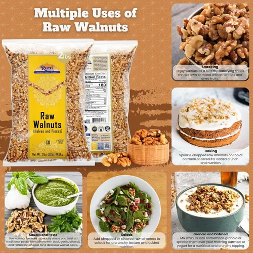 Vista 3 de Rani Nueces crudas, mitades y trozos 32 oz (2 libras) 32.03 oz ~ Todo natural Vegano Apto para gluten Producto fresco de Estados Unidos