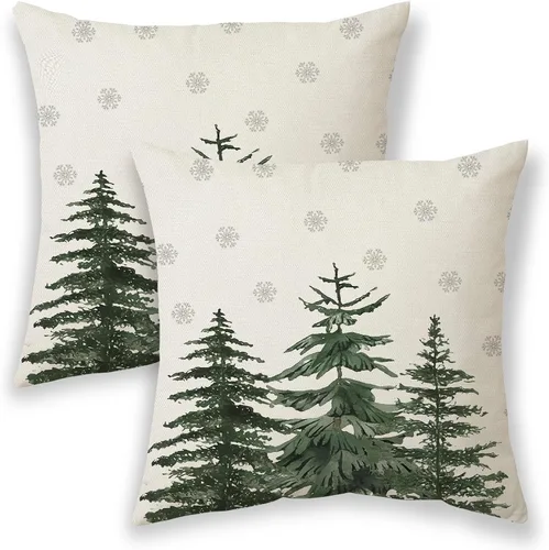 Vista 31 de Fundas de almohada de Navidad de 16 x 16 pulgadas, almohadas decorativas de Navidad con copos de nieve dorados, blancos y rojos para sofá, fundas