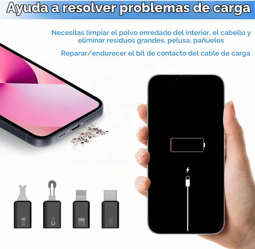 Vista 4 de Kits de limpieza y reparación de puertos de carga para teléfono Negro20