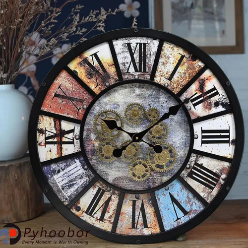 Vista 4 de Unique Moving Gear - Reloj de pared extra grande de 21 pulgadas, funciona con pilas, decoración industrial retro estilo casa de campo steampunk