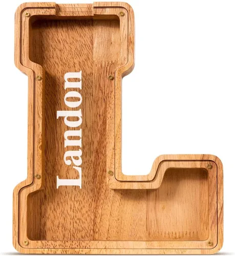 Vista 59 de SummiDate Alcancía de madera de letra para niños y niñas, Alfabeto, personalizada, regalo de cumpleaños y pascua para niños (A)