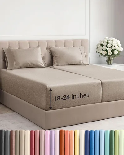 Vista 174 de Sábanas individuales de bolsillo extra profundo, sábanas transpirables y refrescantes de 3 piezas, juego de sábanas de lujo para hotel, suaves, sin
