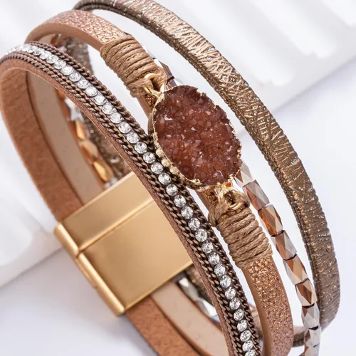 Vista 137 de FANCY SHINY - Pulsera de cuero estilo bohemio, pulsera de cuentas de cristal con cierre magnético, regalos de joyería para mujer