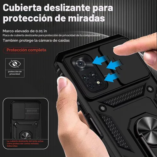 Vista 2 de Funda para Xiaomi Poco M4 Pro 4G, MZB0B5VIN con protector de pantalla de vidrio templado y cubierta de cámara deslizante, anillo magnético Soporte