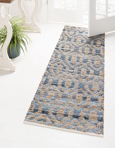 Vista 10 de Unique Loom Chindi Jute Collection - Alfombra de área (1 pies 2 pulgadas x 6 pies 1 pulgada, camino de mesa, azul marino)
