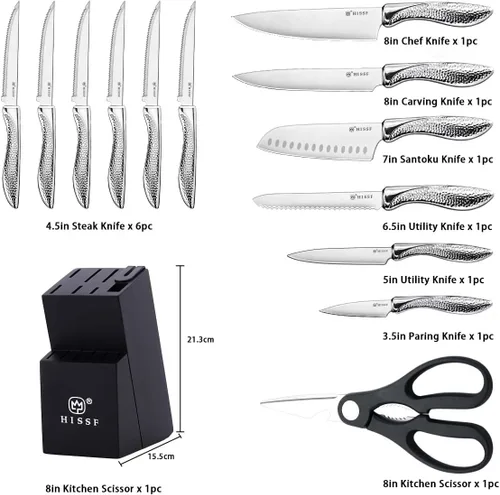 Vista 2 de Juego de cuchillos para cocina con bloque, juego de cuchillos de cocina de 14 piezas con afilador integrado, cuchillos de cocina profesionales