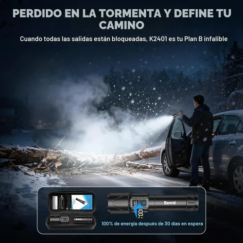 Vista 3 de Linternas tácticas recargables Banral de 2000 lúmenes altos - 5000mAh súper brillantes, linterna LED potente impermeable, linterna USB C portátil