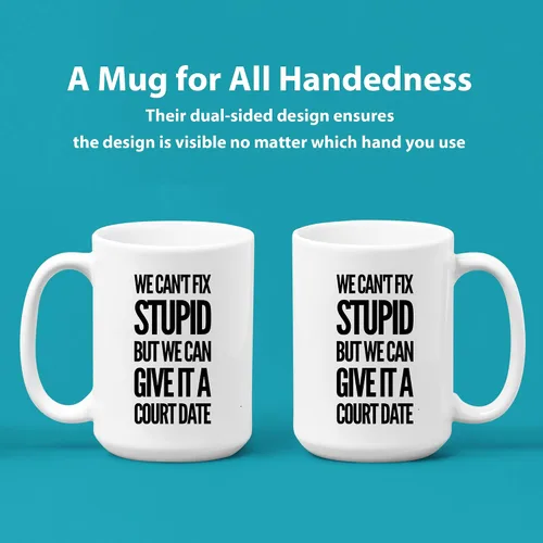 Vista 2 de Panvola Taza de café de cerámica con texto en inglés "We Can't Fix Stupid But We Can Give It A Court Date Lawyer, Regalos para leyes, estudiantes