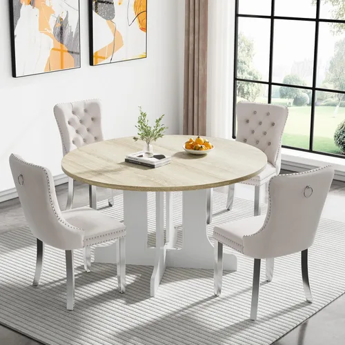 Vista 47 de Juego de mesa de comedor extensible marrón de 63 a 78.74 pulgadas para 4, juego de mesa de comedor de 5 piezas con 4 sillas, mesa de cocina