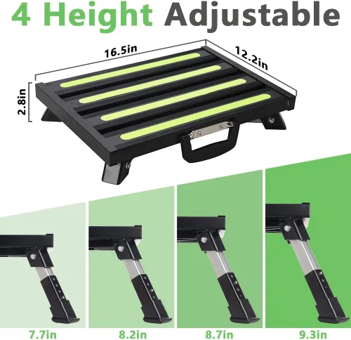 Vista 2 de Escalones de aluminio para caravana, taburete plegable ajustable de 4 niveles con patas de goma antideslizantes, plataforma de tira fluorescente