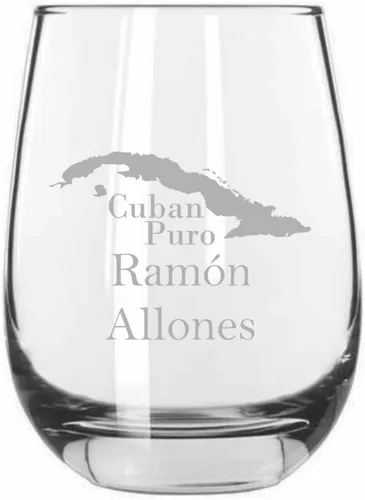 Vista 9 de Bolivar - Vaso de vino sin tallo con temática de cigarro cubano grabado de 15.25 onzas