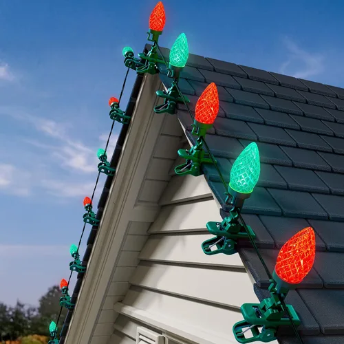 Vista 11 de Luces LED C9 de Navidad para Exteriores, 68 Pies, 100 Luces LED de Cadena con Clips Rápidos, Grado Comercial Extensibles Impermeables Luces