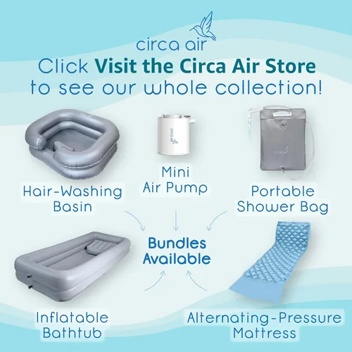 Vista 7 de Circa Air Bañeras Portátiles para Adultos – Bañera Inflable con Bolsa de Ducha de Cabecera y Bomba Eléctrica, Lavado de Cuerpo Completo en la Cama
