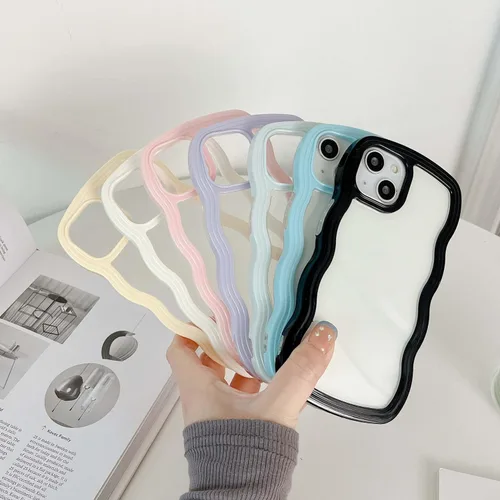 Vista 4 de UEEBAI Funda transparente con marco ondulado para iPhone 14 Pro Max de 6.7 pulgadas, funda transparente y rizada, bonita funda ondulada