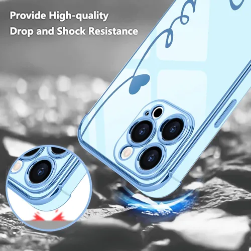 Vista 4 de LAPOPNUT Funda compatible con iPhone 13 Pro, bonito diseño de corazón de amor para mujeres y niñas, parachoques chapado de lujo con cubierta