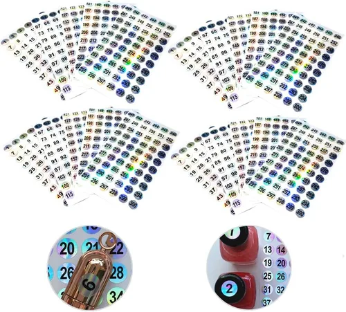 Vista 8 de RIVEENY 20 hojas de calcomanías de números láser reflectantes impermeables número 1-1000, calcomanías redondas autoadhesivas, etiquetas