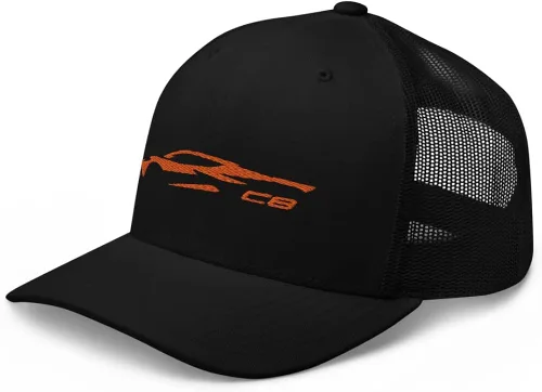 Vista 4 de 2022 2023 Corvette C8 Outline Silhouette Sebring Amplify Orange 8 generación Mid Engine Vette Gift Trucker Cap Snapback Hat