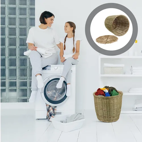 Vista 5 de PRETYZOOM Cesta tejida de bambú versátil con tapa, almacenamiento multiusos para juguetes de basura y artículos diversos, material natural