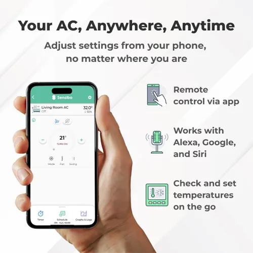 Vista 3 de Sensibo Sky control para aire acondicionado con Wi-Fi, compatible con iOS y Android, funciona con Amazon Alexa & Google Home