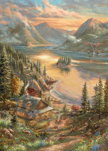 Vista 2 de Ceaco - Thomas Kinkade - Lakeside Splendor - Rompecabezas de 1000 piezas
