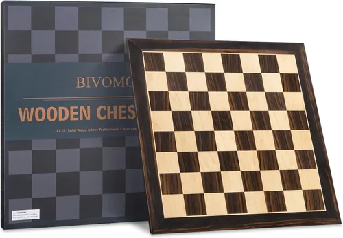 Vista 2 de BIVOMON Tablero de ajedrez de madera de 21.25'', tablero de ajedrez de torneo profesional con cuadrados de 2.2'', juegos de tablero de ajedrez