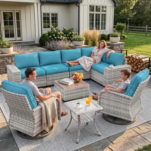 Vista 88 de Muebles de patio al aire libre conjunto PE mimbre ratán al aire libre sofá seccional Gris