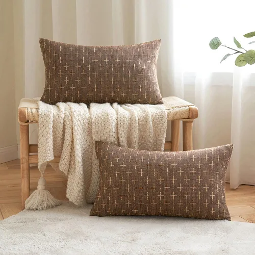 Vista 294 de MIULEE - Juego de 2 fundas de almohada decorativas de lino de arpillera navideñas, modernas, estilo campestre, rústicas, tejidas, con textura