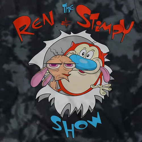 Vista 2 de Nickelodeon Camisa clásica de los años 90 para hombre, teñido anudado, Ren & Stimpy Show, estilo vintage, estilo retro y teñido anudado