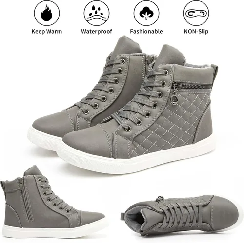Vista 7 de hash bubbie Women's High top Sneakers Lace up PU Leather Fashion Shoes Black Boots Fuzzy Ankle Booties with Zipper