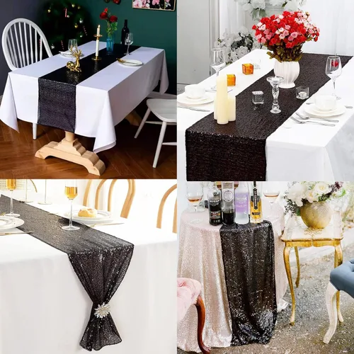 Vista 5 de 12 Paquetes de Caminos de Mesa con Lentejuelas Brillantes para Comedor para Cumpleaños, Bodas, Compromisos, Nupciales, Baby Shower, Despedida
