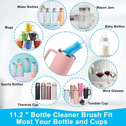 Vista 2 de Paquete de 3 cepillos limpiadores de botellas de agua, juego de limpieza para botellas de agua deportivas, biberones, vasos, cepillo limpiador