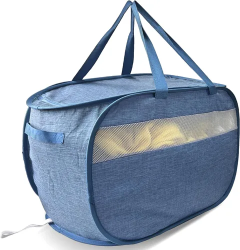 Vista 13 de Cesta de lavandería plegable mejorada de 100 L, cesta de lavandería desplegable de malla extragrande, cesta de ropa sucia con asas largas, cestas