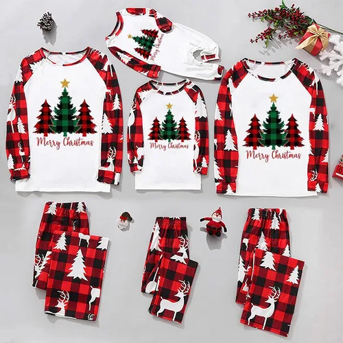 Vista 7 de Kainawee Pijamas de Navidad para la familia 2023 a juego, juego de 2 piezas de manga larga para festival, fiesta, pijamas