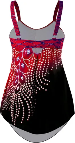 Vista 5 de Traje de baño tankini de dos piezas para mujer con pantalones cortos con giro frontal y cuello en V