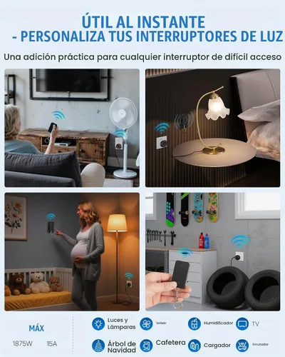 Vista 5 de Toma de control remoto negro, interruptor de luz inalámbrico WILAWELS con base magnética, interruptor de salida remoto de encendido y apagado
