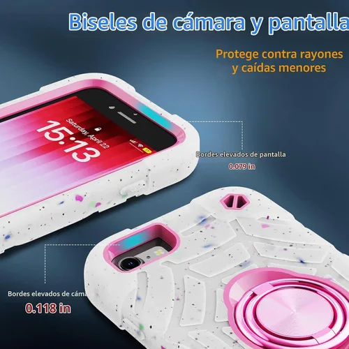 Vista 5 de KCJ Funda para iPhone SE 2022/2020, iPhone 8/7/6/6S, con [2×Protectores de Pantalla][Soporte de Anillo] Silicona Suave+PC Duro Protección Completa