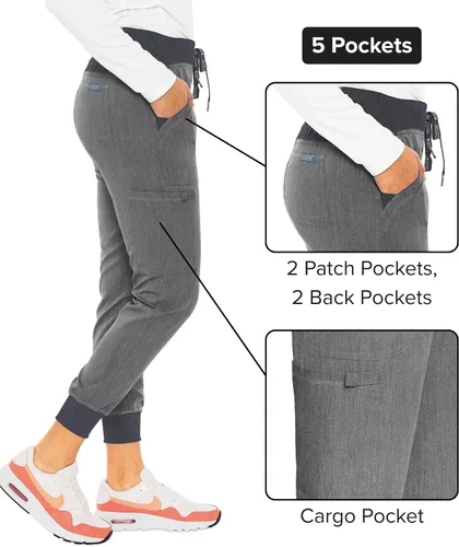 Vista 5 de Med Couture Pantalones de Uniforme Médico (Scrubs) para Mujeres Pantalones Cargo Jogger con 5 Bolsillos, Ligeros, Ultra Suaves, Tela Elástica