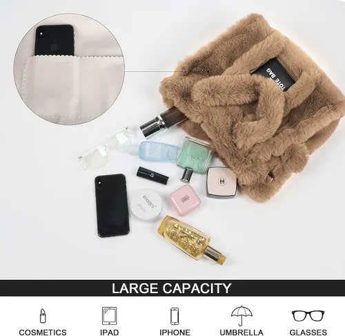 Vista 4 de JQAliMOVV The Tote Bags para mujer, bolsos esponjosos con asa superior, bolso cruzado de felpa de moda para viajes y trabajo
