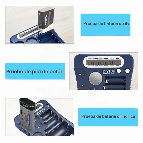 Vista 4 de Comprobador de batería, Dlyfull con pantalla LCD, comprobador de batería universal para pilas AA, AAA, C, D, 9V, CR2032, CR123A, CR2, CRV3, 2CR5
