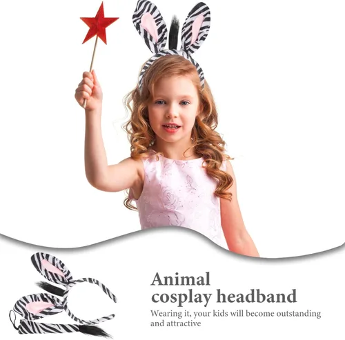 Vista 3 de Beaupretty 1 juego de accesorios de disfraz de cebra, diadema y cola de animal para disfraz de animal para adultos, fiesta de cosplay de Halloween