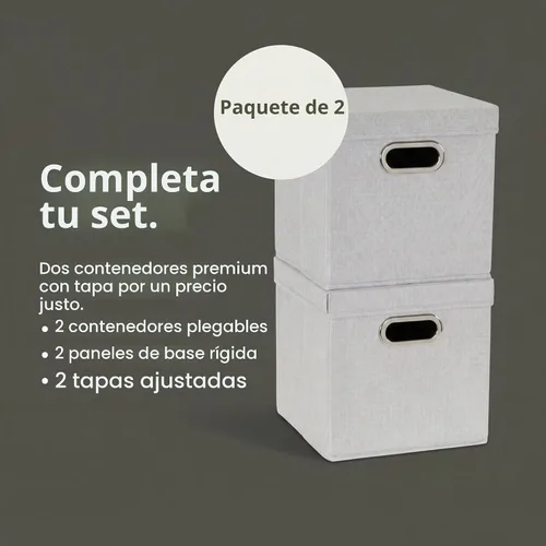 Vista 7 de Household Essentials 804-1 Juego de cubos de almacenamiento para café con tapas y asas, paquete de 2, lino plateado