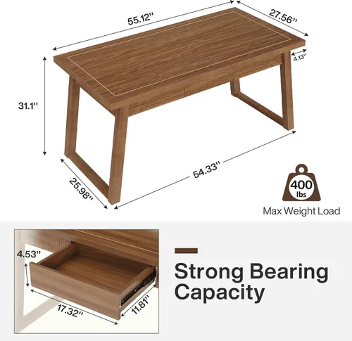Vista 2 de Tribesigns Escritorio ejecutivo de oficina en casa: Escritorio de computadora de madera de 55 pulgadas con cajón, mesa de escritura moderna