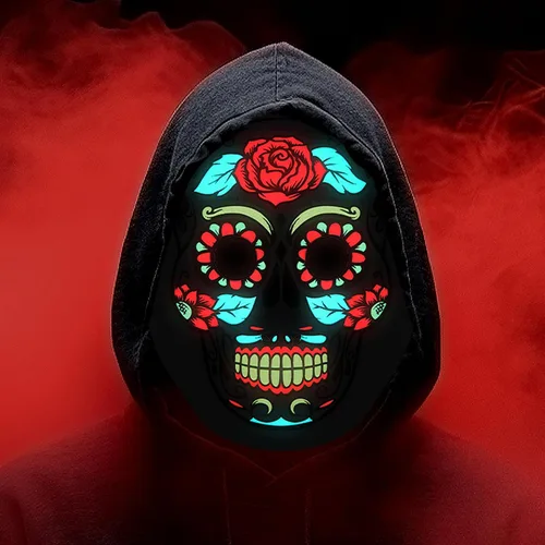 Vista 8 de Meetory Máscara LED de Halloween del Día de los Muertos con diadema