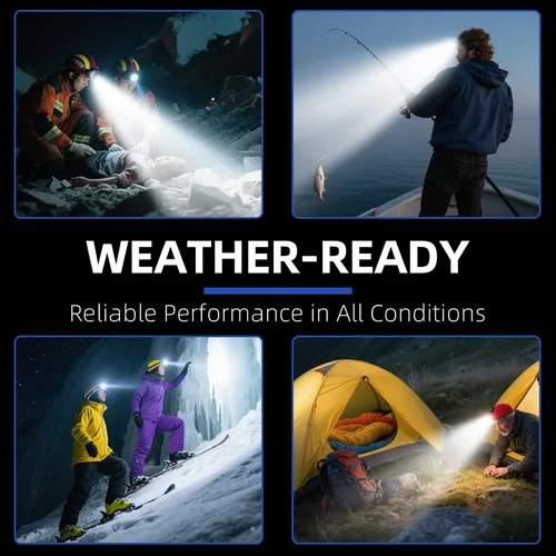 Vista 6 de Linterna frontal recargable de 2600 mAh, linterna LED de frente de 1000 lúmenes, ligera, resistente, IPX4 impermeable para camping, correr, trabajo