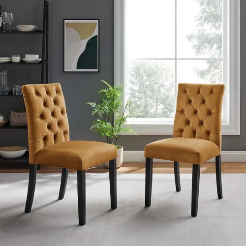 Vista 2 de Modway Duchess Performance Velvet - Juego de 2 sillas de comedor, color coñac